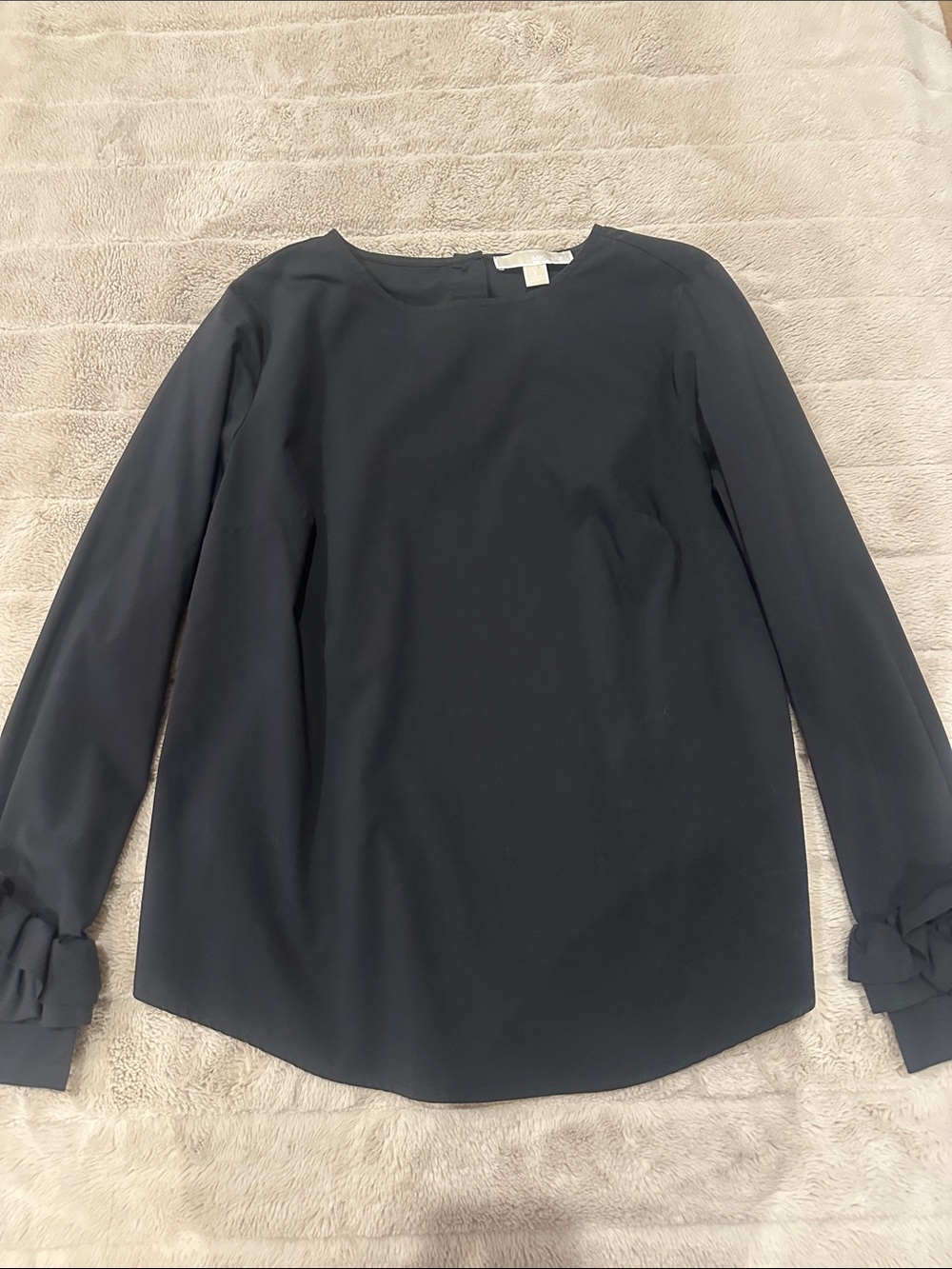 Michael Kors Black Long-Sleeve Blouse with Bow Cuffs